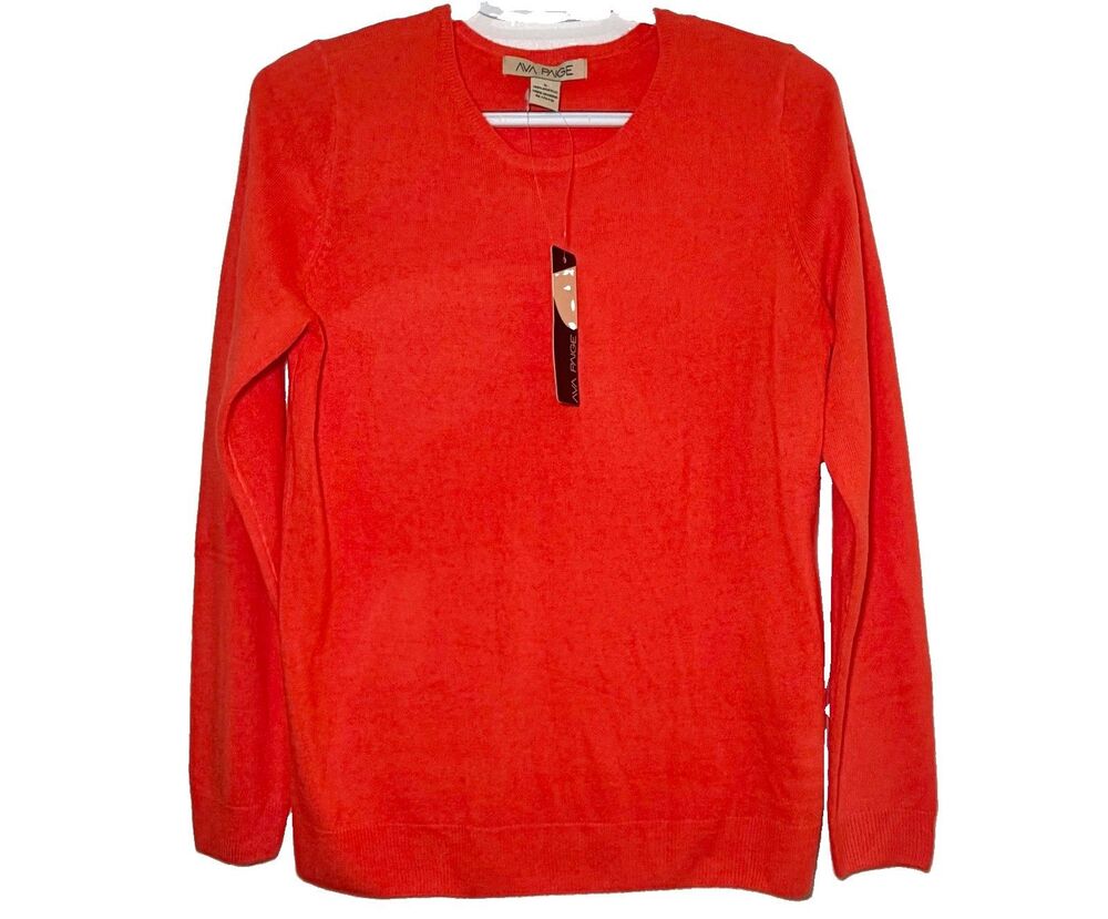Ava Paige Sweater Womens Large Bright Orange Crew Neck Lightweight Knit NWT